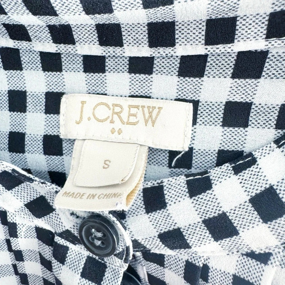 J. Crew Gingham Plaid Long Sleeve Blouse Size Small Black White Pleated Office - Picture 2 of 11